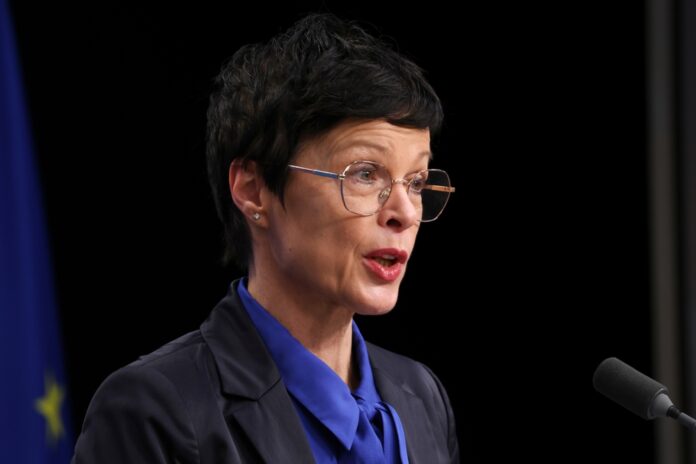 Marta,Kos,,European,Commissioner,For,Enlargement,,Gives,A,Press,Conference