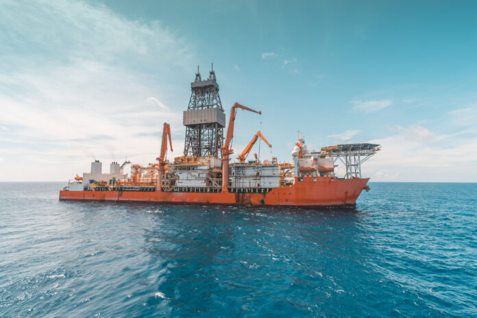 Deepwater,Drilling,Ship,In,Operational,Condition,Seen,At,Oil,Field.