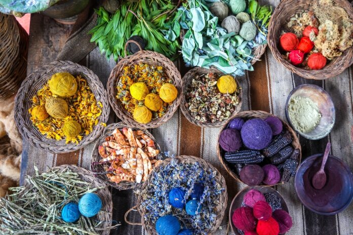 Hand-dyed,Wool,Balls,In,Various,Shades,Of,Red,,Yellow,,Blue,